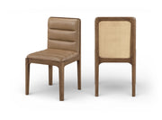 Ellis Cane And Vegan Leather Upholstered Dining Chair in Tan, Set of 2 - 88050Tan-C