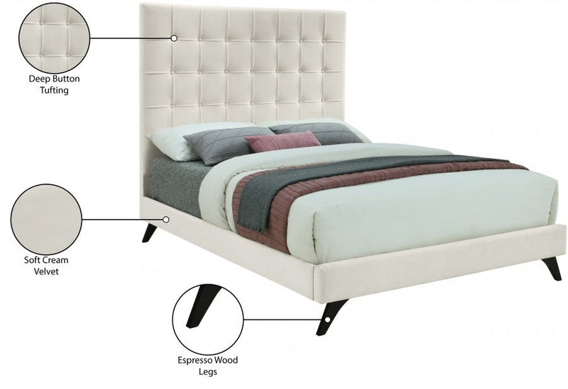 Elly Velvet Full Bed Cream - EllyCream-F