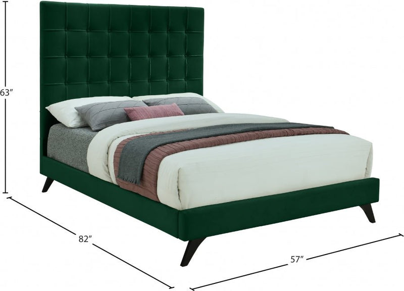 Elly Velvet Full Bed Green - EllyGreen-F
