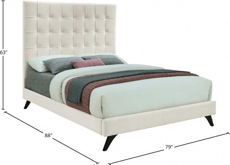 Elly Velvet King Bed Cream - Gate FurnitureKing Bed