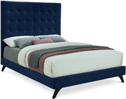 Elly Velvet Queen Bed Blue - Gate FurnitureQueen Bed