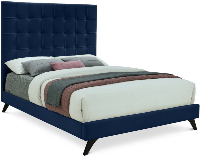 Elly Velvet Queen Bed Blue - Gate FurnitureQueen Bed