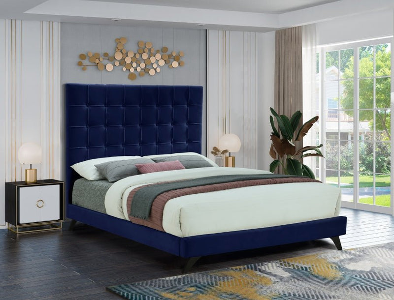 Elly Velvet Queen Bed Blue - Gate FurnitureQueen Bed