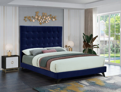 Elly Velvet Queen Bed Blue - Gate FurnitureQueen Bed
