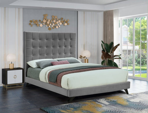 Elly Velvet Queen Bed Grey - Gate FurnitureQueen Bed