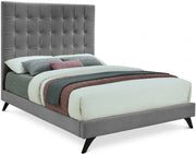 Elly Velvet Queen Bed Grey - Gate FurnitureQueen Bed