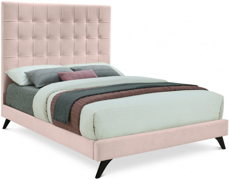 Elly Velvet Queen Bed Pink - Gate FurnitureQueen Bed