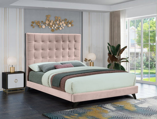 Elly Velvet Queen Bed Pink - Gate FurnitureQueen Bed