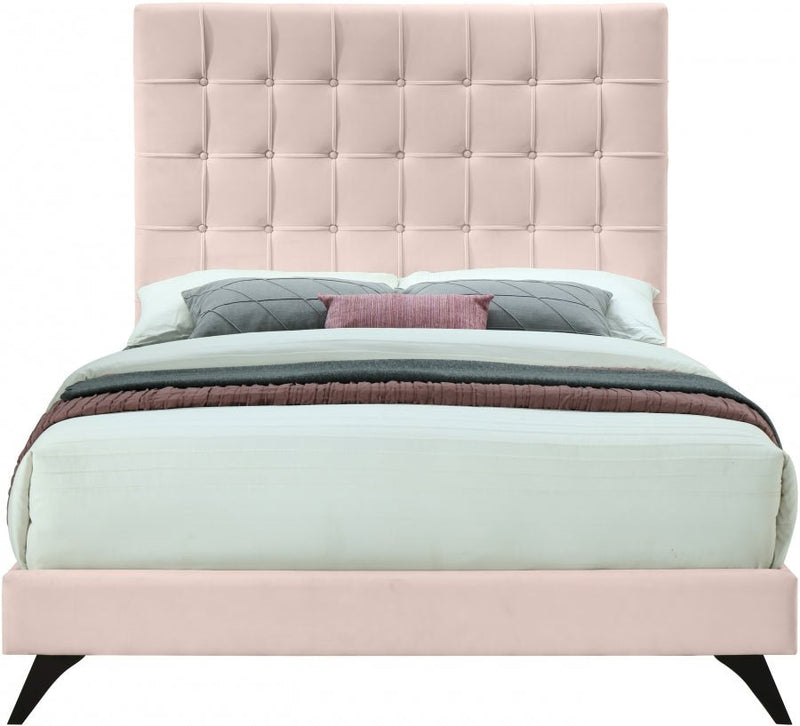 Elly Velvet Queen Bed Pink - Gate FurnitureQueen Bed
