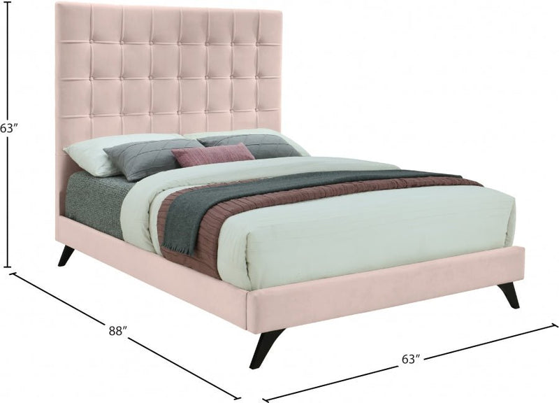Elly Velvet Queen Bed Pink - Gate FurnitureQueen Bed