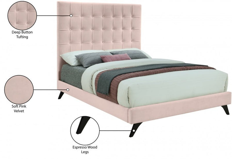 Elly Velvet Queen Bed Pink - Gate FurnitureQueen Bed