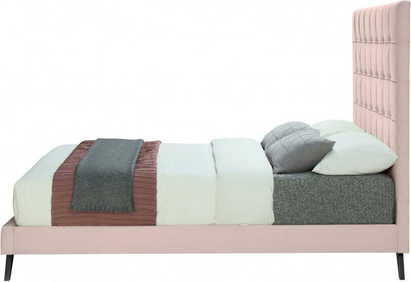 Elly Velvet Queen Bed Pink - Gate FurnitureQueen Bed