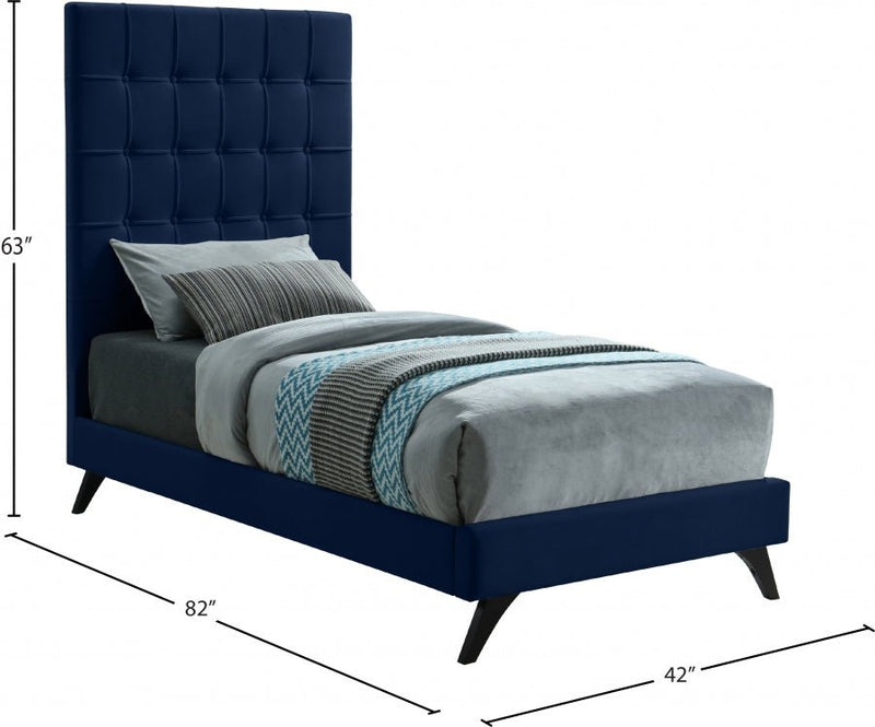 Elly Velvet Twin Bed Blue - Gate FurnitureTwin Bed