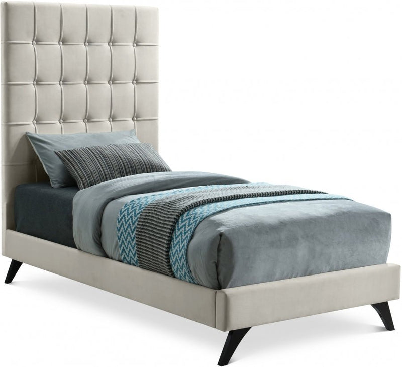 Elly Velvet Twin Bed Cream - Gate FurnitureTwin Bed