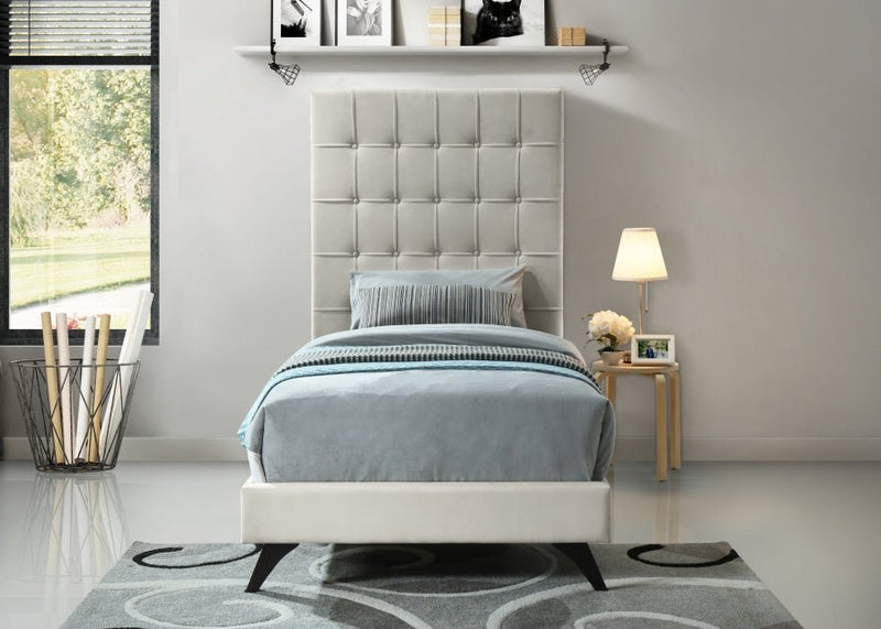 Elly Velvet Twin Bed Cream - Gate FurnitureTwin Bed
