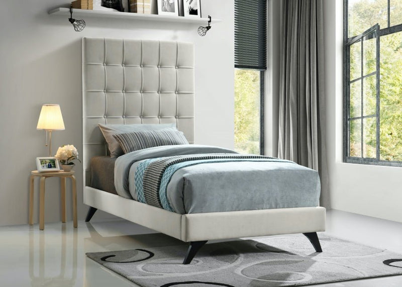 Elly Velvet Twin Bed Cream - Gate FurnitureTwin Bed