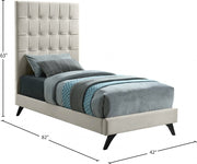 Elly Velvet Twin Bed Cream - Gate FurnitureTwin Bed