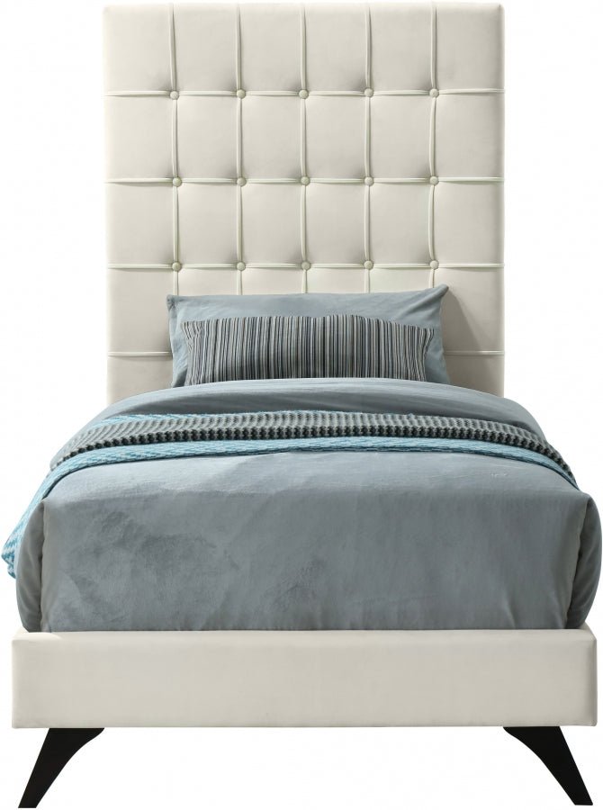 Elly Velvet Twin Bed Cream - Gate FurnitureTwin Bed