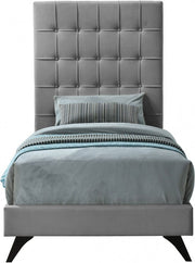 Elly Velvet Twin Bed Grey - Gate FurnitureTwin Bed
