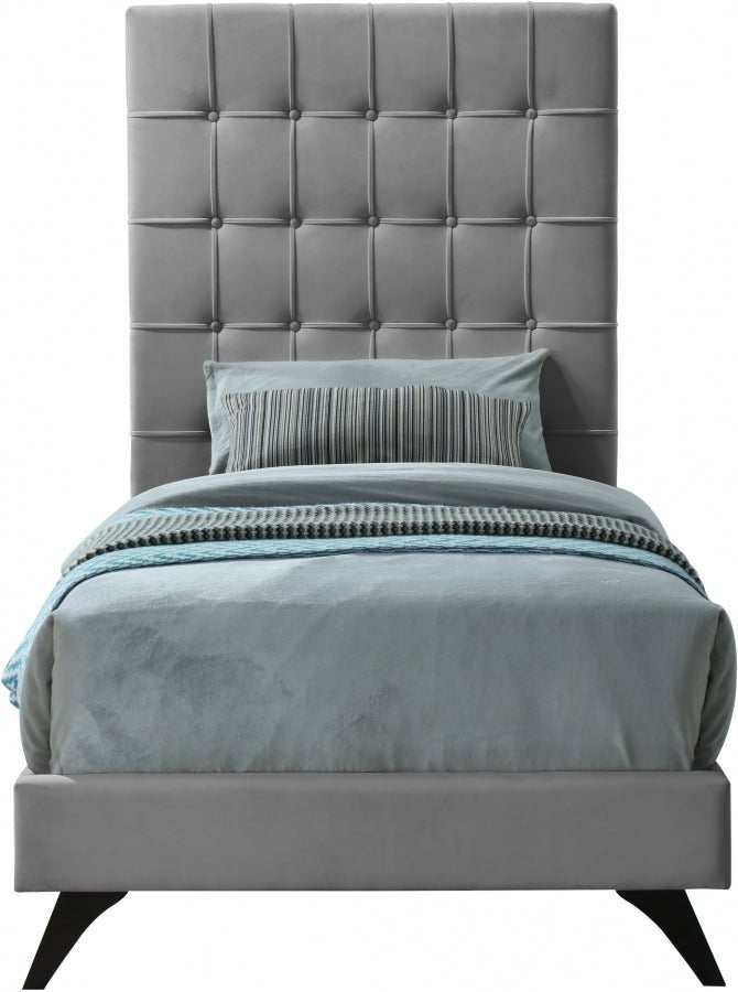 Elly Velvet Twin Bed Grey - Gate FurnitureTwin Bed