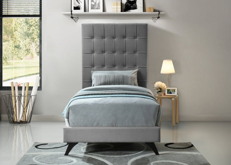 Elly Velvet Twin Bed Grey - Gate FurnitureTwin Bed