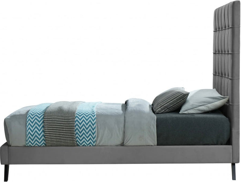 Elly Velvet Twin Bed Grey - Gate FurnitureTwin Bed