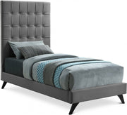 Elly Velvet Twin Bed Grey - Gate FurnitureTwin Bed