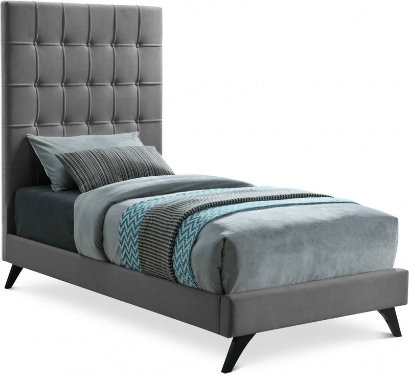 Elly Velvet Twin Bed Grey - Gate FurnitureTwin Bed