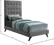 Elly Velvet Twin Bed Grey - Gate FurnitureTwin Bed