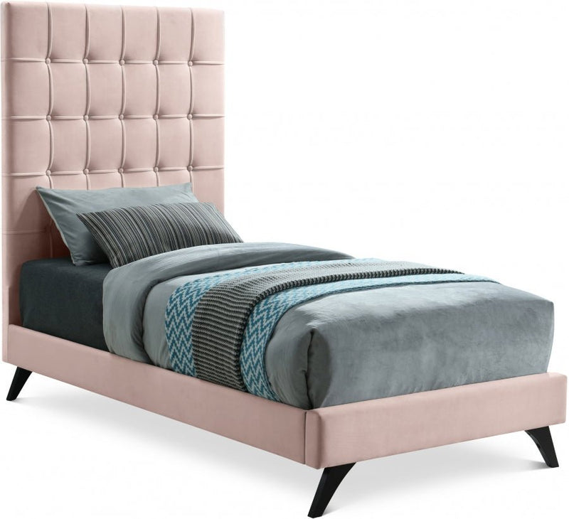 Elly Velvet Twin Bed Pink - Gate FurnitureTwin Bed