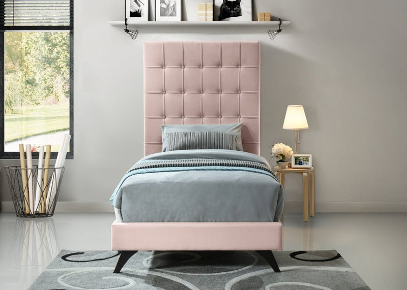 Elly Velvet Twin Bed Pink - Gate FurnitureTwin Bed