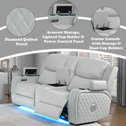 Elonzo Power Motion Loveseat w/Console, LED, Power Headrest & Speaker - LV05901