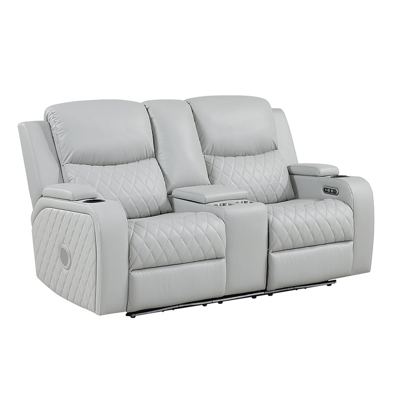 Elonzo Power Motion Loveseat w/Console, LED, Power Headrest & Speaker - LV05901
