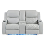 Elonzo Power Motion Loveseat w/Console, LED, Power Headrest & Speaker - LV05901
