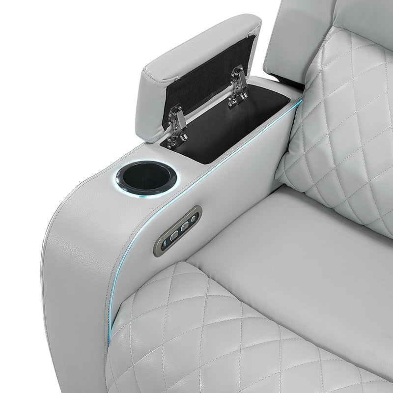 Elonzo Power Motion Loveseat w/Console, LED, Power Headrest & Speaker - LV05901