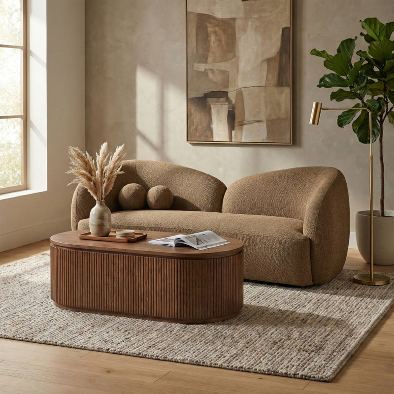 Elowen 91" Fabric Upholstered Sofa in Brown - 107Brown-S