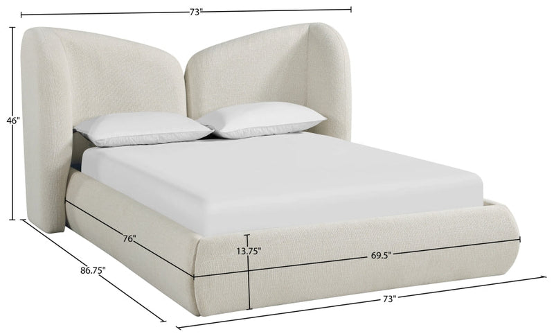 Elowen Chenille Fabric Upholstered Full Bed in Cream - ElowenCream-F