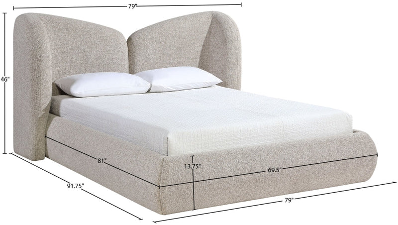Elowen Chenille Fabric Upholstered Queen Bed in Beige - ElowenBeige-Q