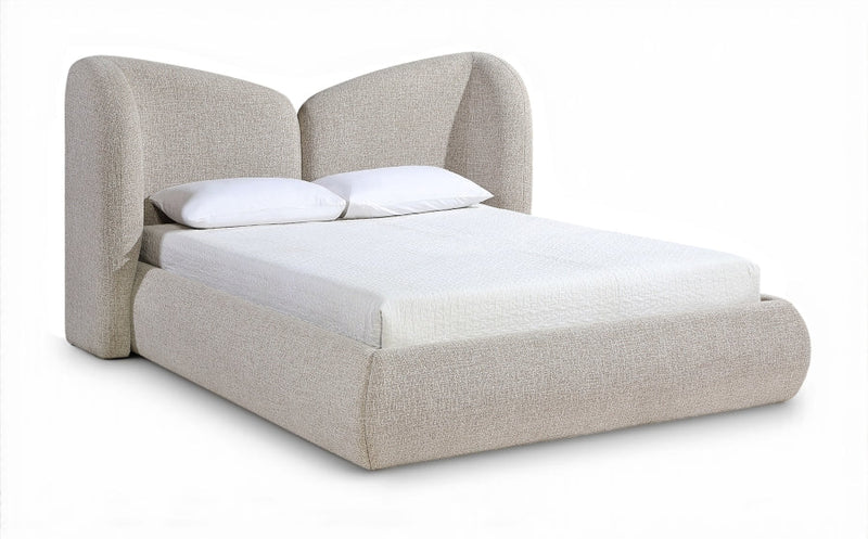 Elowen Chenille Fabric Upholstered Queen Bed in Beige - ElowenBeige-Q