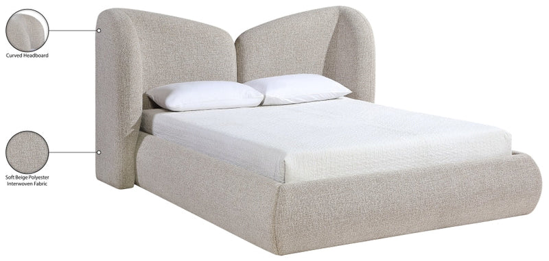 Elowen Chenille Fabric Upholstered Queen Bed in Beige - ElowenBeige-Q
