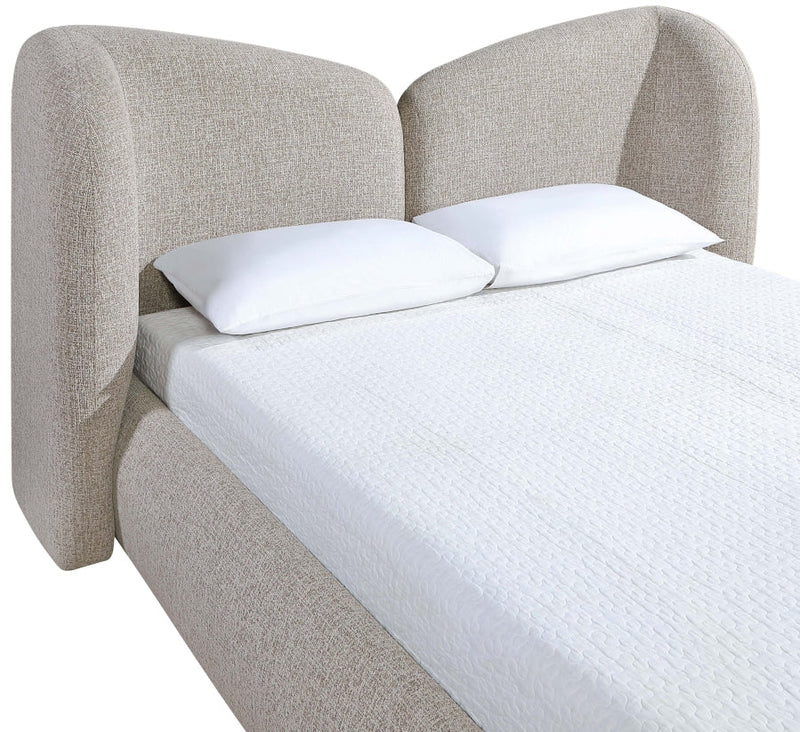 Elowen Chenille Fabric Upholstered Queen Bed in Beige - ElowenBeige-Q