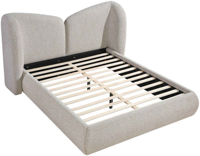 Elowen Chenille Fabric Upholstered Queen Bed in Beige - ElowenBeige-Q