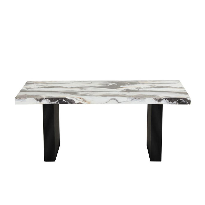 Elsa - Black Rectangular Shape Dining Table with Faux Marble Top - D220-Table