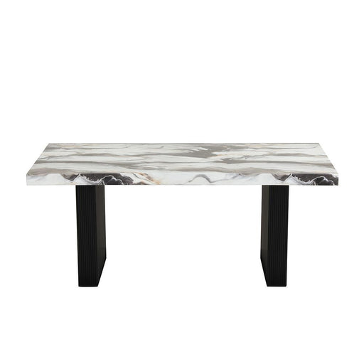 Elsa - Black Rectangular Shape Dining Table with Faux Marble Top - D220-Table