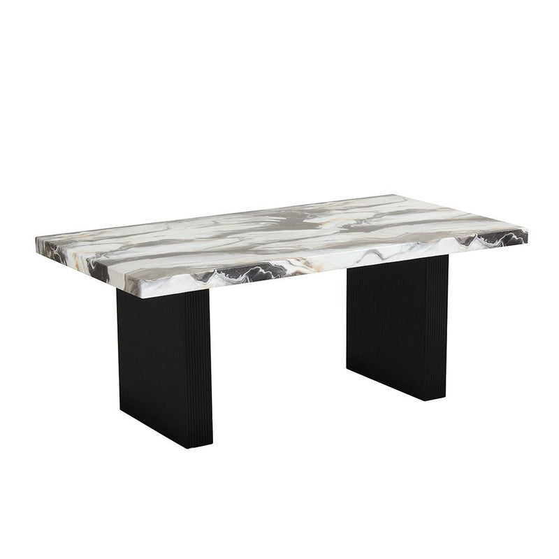 Elsa - Black Rectangular Shape Dining Table with Faux Marble Top - D220-Table