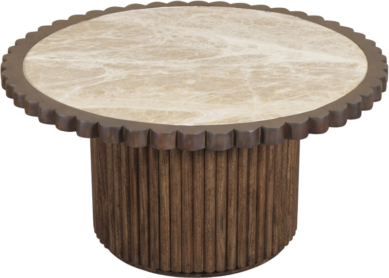 Elvira Genuine Marble And Mango Wood Coffee Table in Beige Brown - 77020Beige-CT