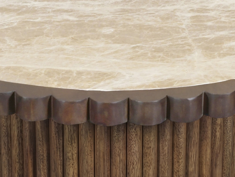 Elvira Genuine Marble And Mango Wood Coffee Table in Beige Brown - 77020Beige-CT