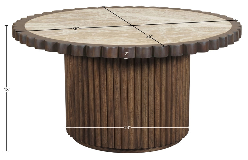 Elvira Genuine Marble And Mango Wood Coffee Table in Beige Brown - 77020Beige-CT
