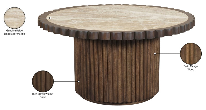 Elvira Genuine Marble And Mango Wood Coffee Table in Beige Brown - 77020Beige-CT