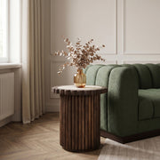 Elvira Genuine Marble And Mango Wood End Table in Beige Brown - 77020Beige-ET